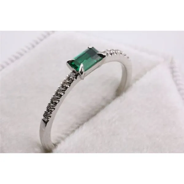 10K White Gold Emerald Cut Created Emerald Spinel Ring With Natural Diamond Image 2 Puckett's Fine Jewelry Benton, KY