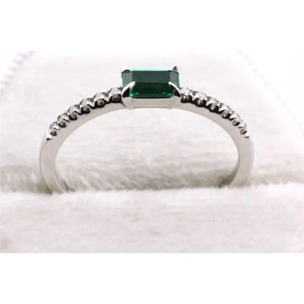 10K White Gold Emerald Cut Created Emerald Spinel Ring With Natural Diamond Image 3 Puckett's Fine Jewelry Benton, KY