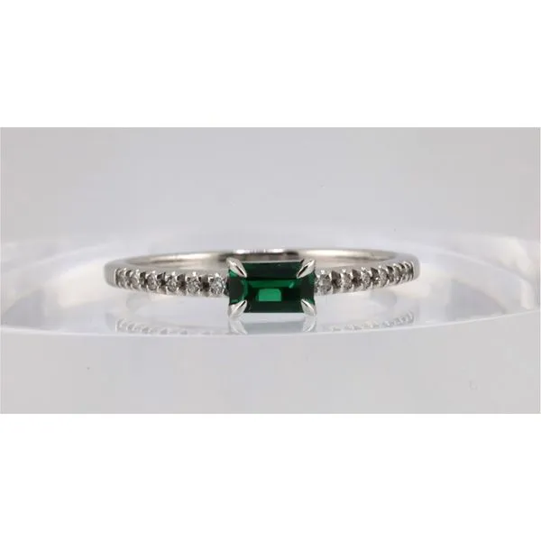 10K White Gold Emerald Cut Created Emerald Spinel Ring With Natural Diamond Puckett's Fine Jewelry Benton, KY
