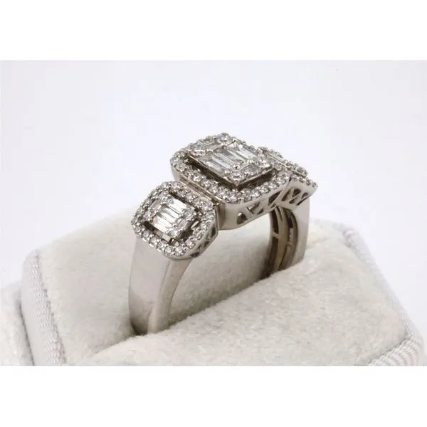 14KW Three Panel Diamond Ring With Baguette and Round Diamonds Image 2 Puckett's Fine Jewelry Benton, KY