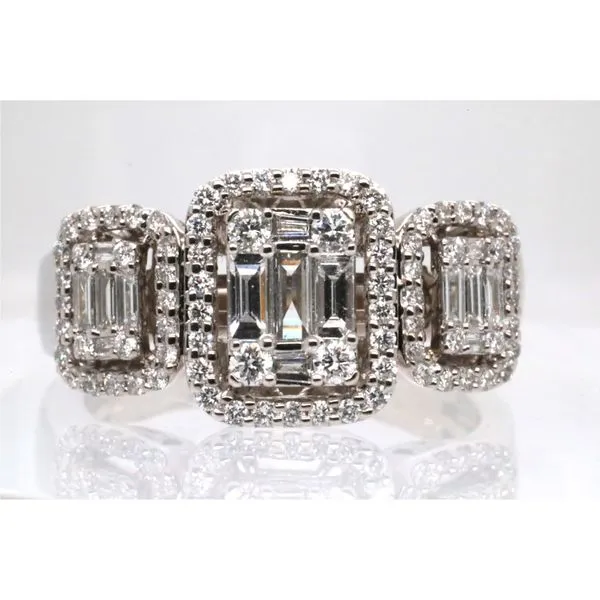 14KW Three Panel Diamond Ring With Baguette and Round Diamonds Puckett's Fine Jewelry Benton, KY