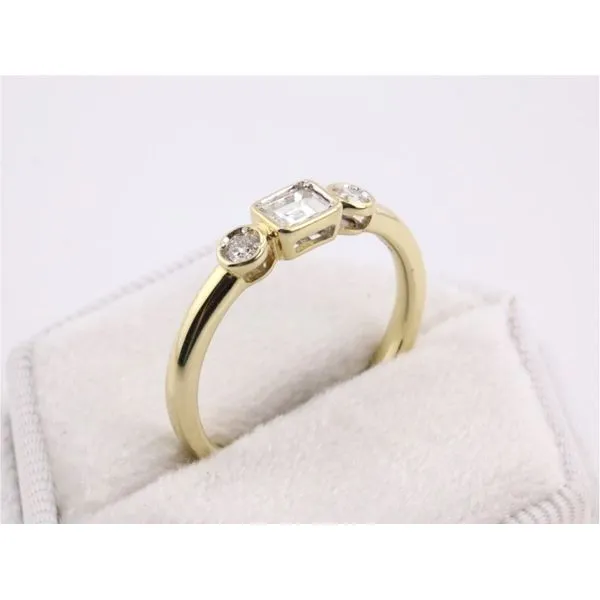 14K Yellow Gold Three-Stone Diamond Ring with Bezel-Set Baguette & Round Diamonds Image 2 Puckett's Fine Jewelry Benton, KY