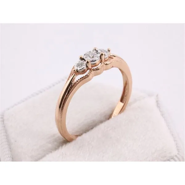 10K Rose Gold Three-Stone Diamond Ring with Illusion Setting Image 2 Puckett's Fine Jewelry Benton, KY