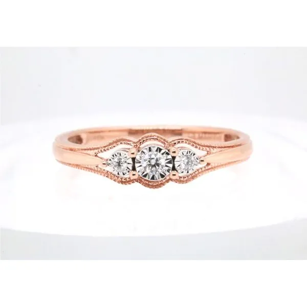 10K Rose Gold Three-Stone Diamond Ring with Illusion Setting Puckett's Fine Jewelry Benton, KY