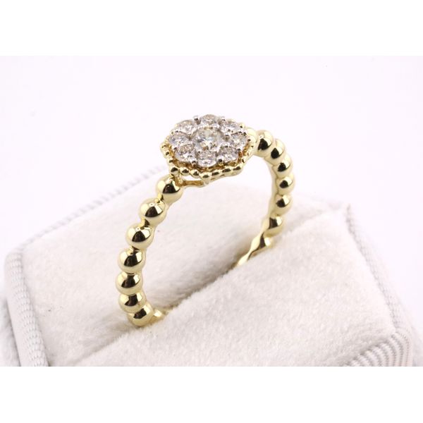 14K Yellow Gold Octagonal Diamond Cluster Ring with Beaded Band Image 2 Puckett's Fine Jewelry Benton, KY