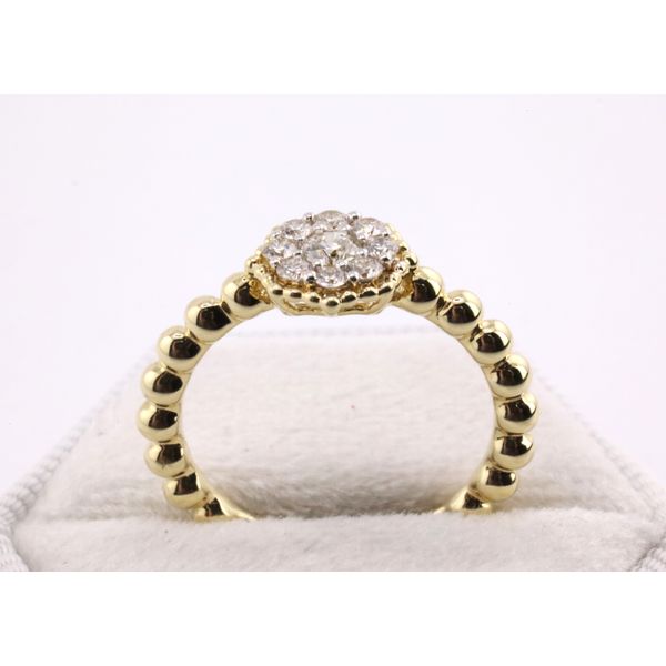 14K Yellow Gold Octagonal Diamond Cluster Ring with Beaded Band Image 3 Puckett's Fine Jewelry Benton, KY