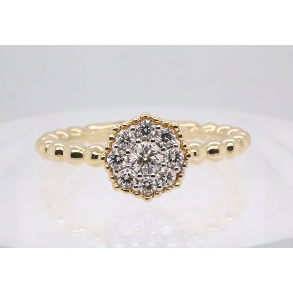14K Yellow Gold Octagonal Diamond Cluster Ring with Beaded Band Puckett's Fine Jewelry Benton, KY