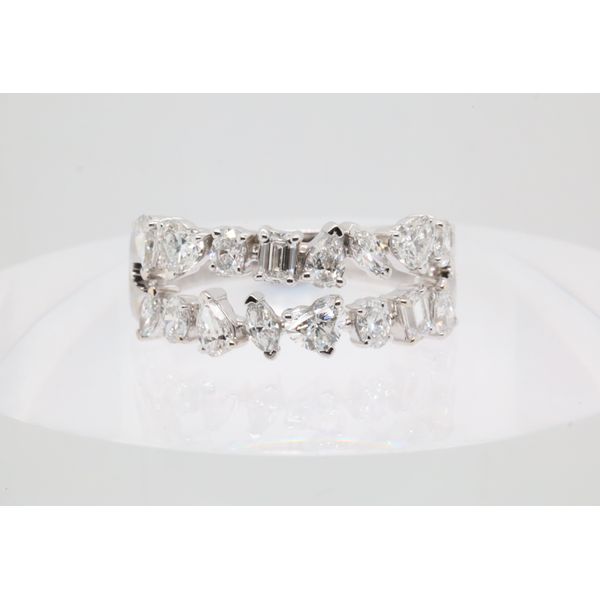 14K White Gold Double Row Diamond Band with Fancy Cut Diamonds Puckett's Fine Jewelry Benton, KY
