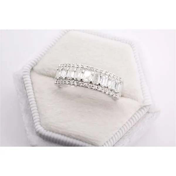 14K White Gold Wide Diamond Band with Emerald and Round Diamonds Puckett's Fine Jewelry Benton, KY