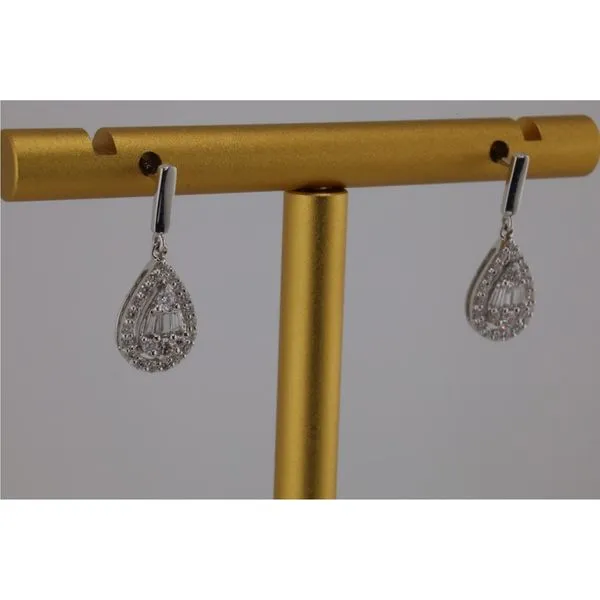 14KW Diamond Baguette/Round Dangle Earrings With Post/Back Image 2 Puckett's Fine Jewelry Benton, KY
