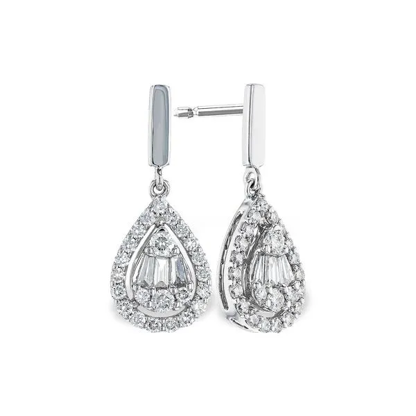 14KW Diamond Baguette/Round Dangle Earrings With Post/Back Image 3 Puckett's Fine Jewelry Benton, KY