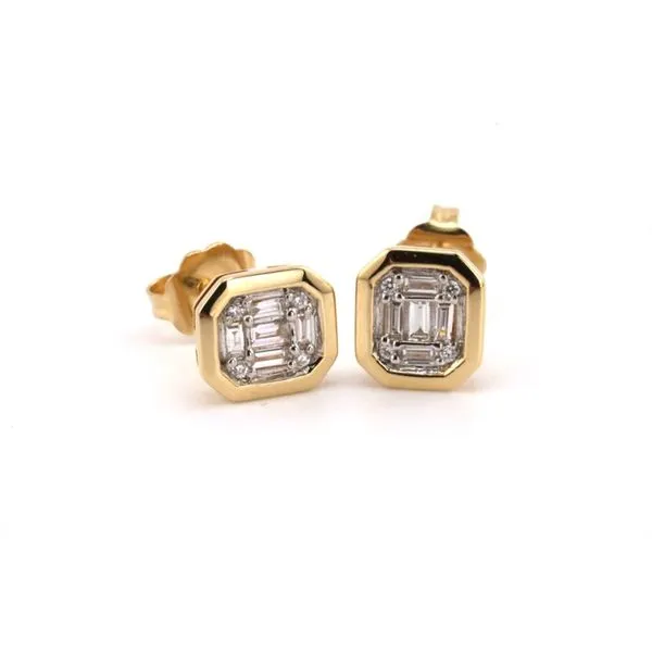 14K Yellow Gold Illusion-Set Diamond Bezel Earrings Puckett's Fine Jewelry Benton, KY