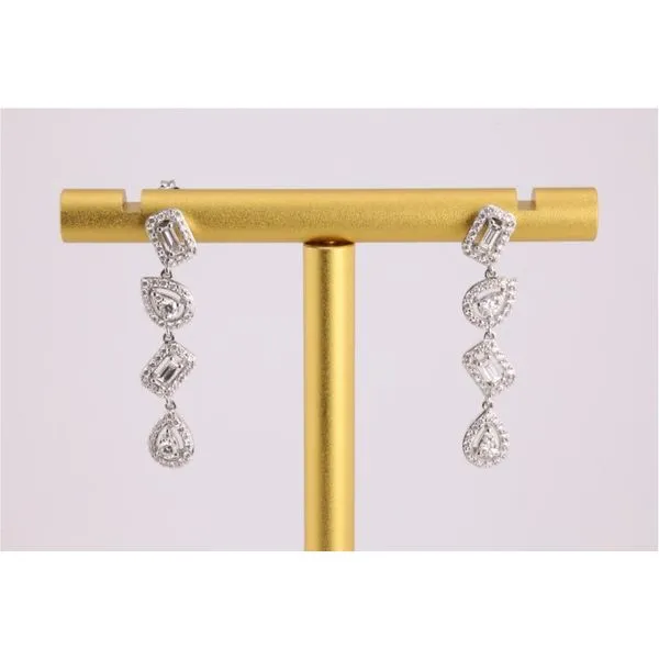 14K White Gold Diamond Linear Dangle Earrings with Petite Halos Puckett's Fine Jewelry Benton, KY