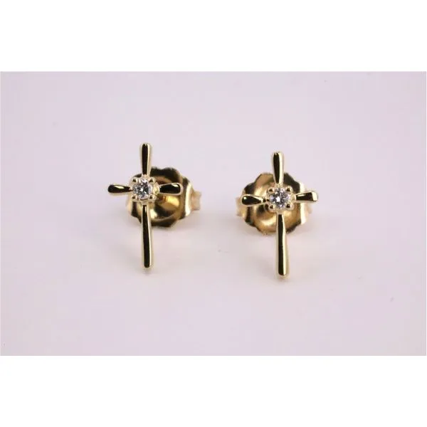 14K Yellow Gold Diamond Cross Stud Earrings Puckett's Fine Jewelry Benton, KY