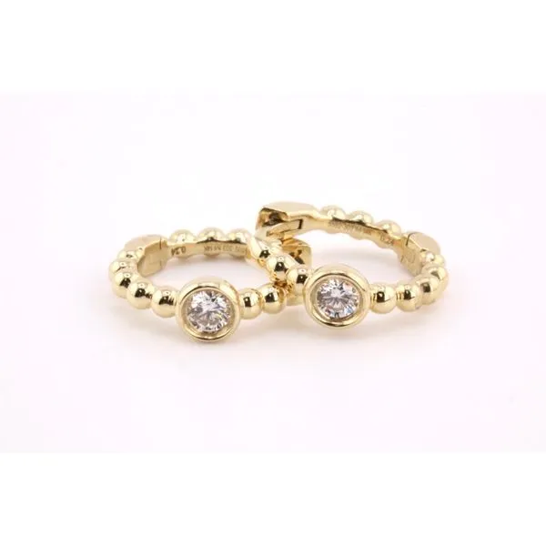 14K Yellow Gold Diamond Huggie Hoop Earrings with Beaded Design Puckett's Fine Jewelry Benton, KY