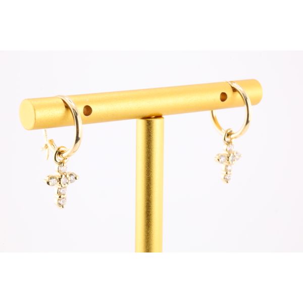 14K Yellow Gold Diamond Cross Dangle Hoop Earrings Image 2 Puckett's Fine Jewelry Benton, KY