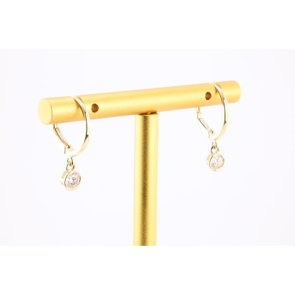 14K Yellow Gold Diamond Drop Hoop Earrings Image 2 Puckett's Fine Jewelry Benton, KY
