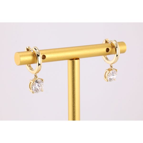 14K Yellow Gold Lab-Grown Diamond Huggie Hoop Earrings with Dangle Solitaire – 2.00ctw Image 2 Puckett's Fine Jewelry Benton, KY