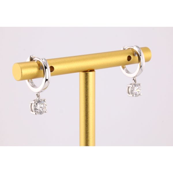 14K White Gold Lab-Grown Diamond Huggie Hoop Earrings with Dangle Solitaire – 1.00ctw Image 2 Puckett's Fine Jewelry Benton, KY