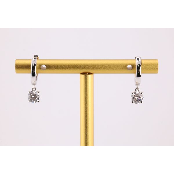 14K White Gold Lab-Grown Diamond Huggie Hoop Earrings with Dangle Solitaire – 1.00ctw Puckett's Fine Jewelry Benton, KY
