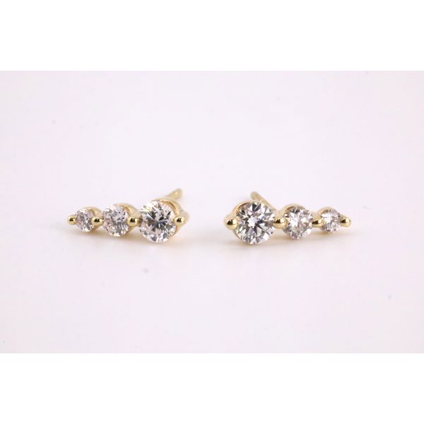 14K Yellow Gold Lab-Grown Diamond Three-Stone Stud Earrings Puckett's Fine Jewelry Benton, KY