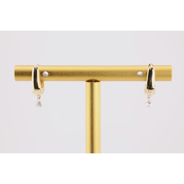 14K Yellow Gold Diamond Huggie Earrings with Dancing Diamond Image 2 Puckett's Fine Jewelry Benton, KY