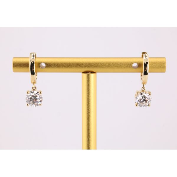 14K Yellow Gold Lab-Grown Diamond Huggie Hoop Earrings with Dangle Solitaire &acirc;�" 2.00ctw Puckett's Fine Jewelry Benton, KY