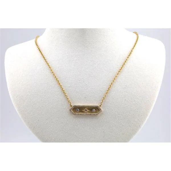 14K Yellow Gold Brushed Bar Necklace with Diamond Halo Puckett's Fine Jewelry Benton, KY