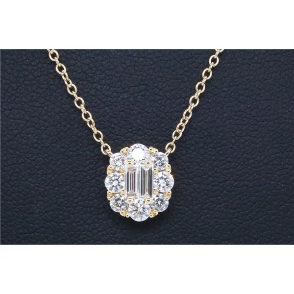 18K Yellow Gold Diamond Baguette and Round Illusion Pendant Necklace Puckett's Fine Jewelry Benton, KY