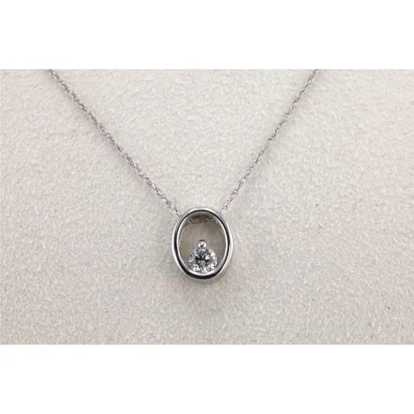 14K White Gold Oval Pendant with Prong-Set Round Diamond Image 2 Puckett's Fine Jewelry Benton, KY