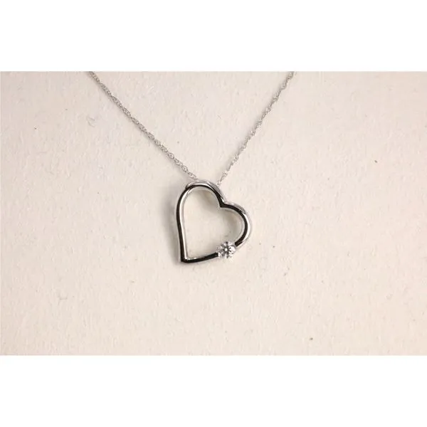 10K White Gold Heart Pendant with Diamond on 18