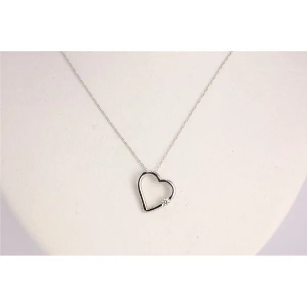 10K White Gold Heart Pendant with Diamond on 18