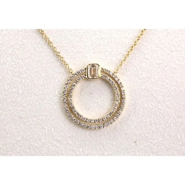 14KY Diamond Double Circle Pendant With Bezel Emerald Cut Diamond Top Image 2 Puckett's Fine Jewelry Benton, KY