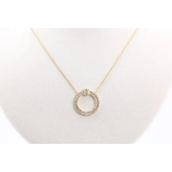14KY Diamond Double Circle Pendant With Bezel Emerald Cut Diamond Top Puckett's Fine Jewelry Benton, KY