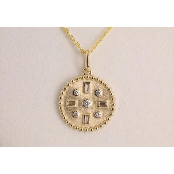 14K Yellow Gold Disc Necklace with Bezel-Set Diamonds Image 2 Puckett's Fine Jewelry Benton, KY