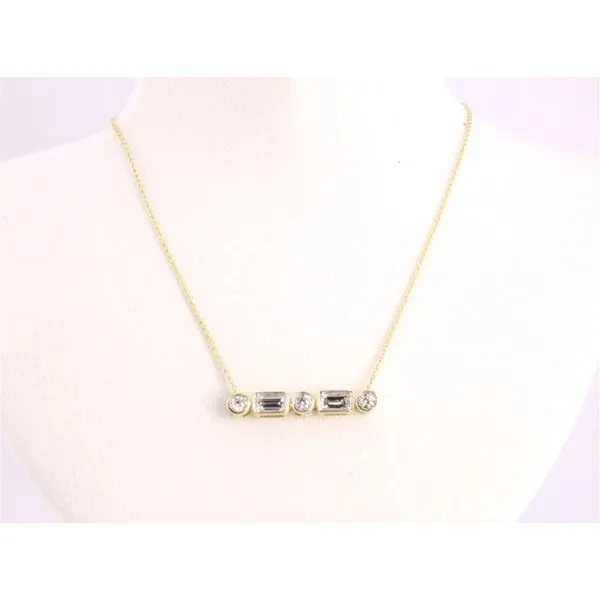 14K Yellow Gold Diamond Bar Necklace with Baguette & Round Bezel-Set Stones Puckett's Fine Jewelry Benton, KY