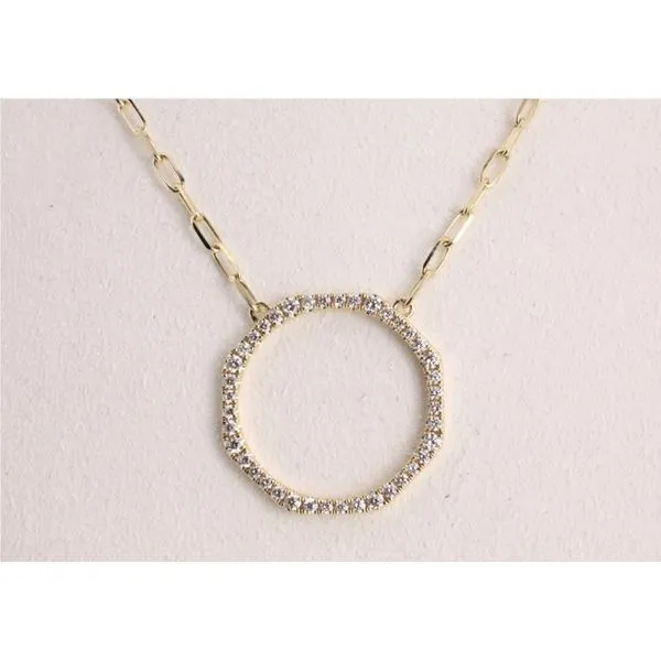 14K Yellow Gold Diamond Circle Pendant on Paperclip Chain Image 2 Puckett's Fine Jewelry Benton, KY