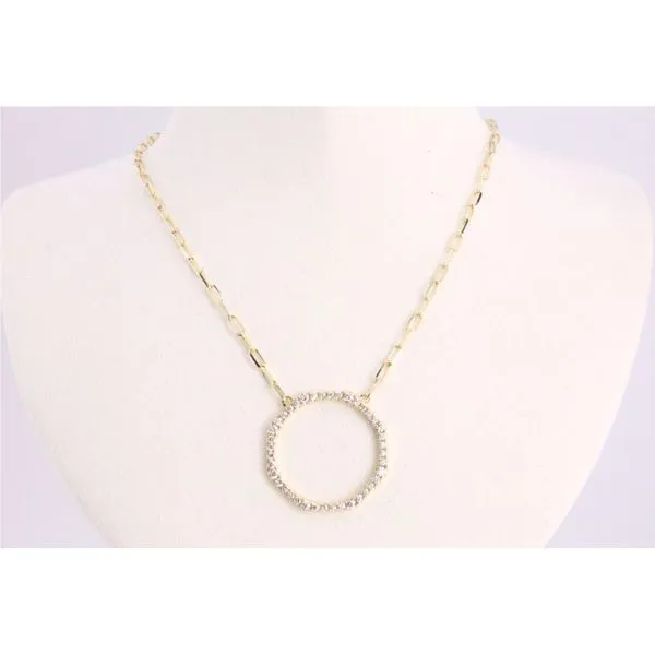 14K Yellow Gold Diamond Circle Pendant on Paperclip Chain Puckett's Fine Jewelry Benton, KY