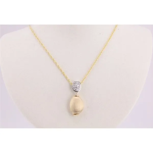14K Yellow & White Gold Satin Drop Pendant with Diamond Cluster Puckett's Fine Jewelry Benton, KY
