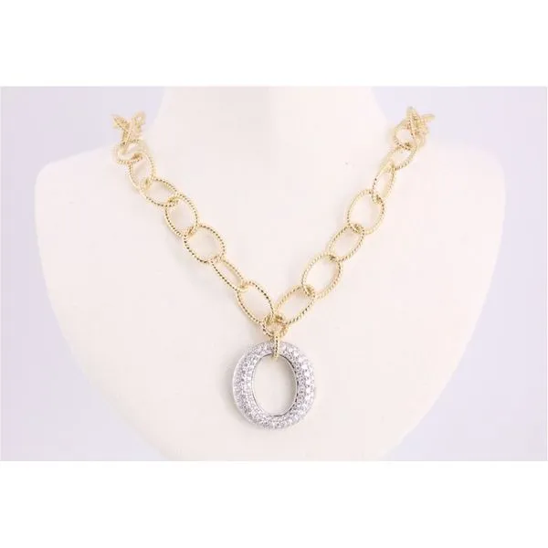 14K Yellow & White Gold Textured Cable Chain with Oval Diamond Center Puckett's Fine Jewelry Benton, KY