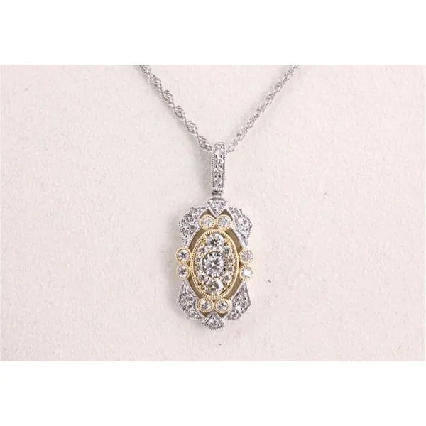 14K White & Yellow Gold Vintage-Style Diamond Pendant Image 2 Puckett's Fine Jewelry Benton, KY