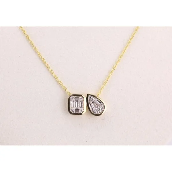 14K Yellow Gold Two-Stone Illusion Necklace with Pear & Emerald Bezels Image 2 Puckett's Fine Jewelry Benton, KY