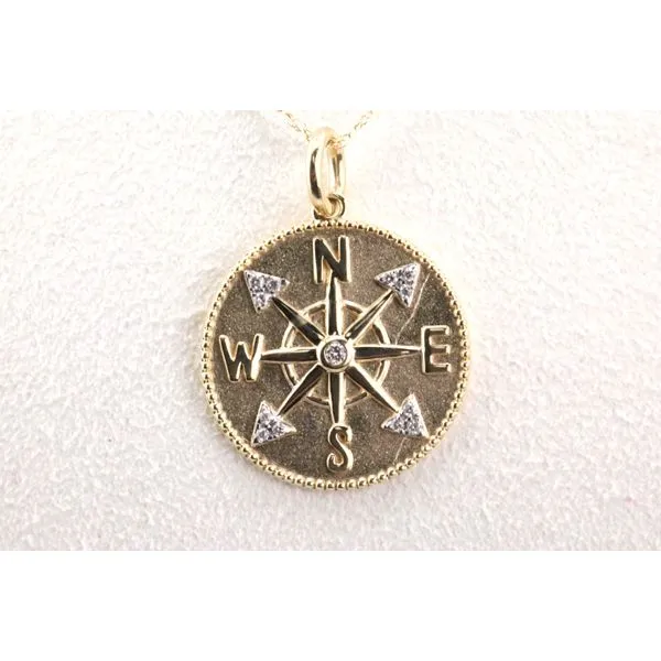 10K Yellow Gold Diamond Compass Pendant Image 2 Puckett's Fine Jewelry Benton, KY