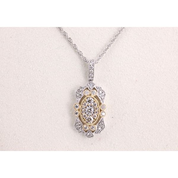 14K Two-Tone Gold Vintage-Style Diamond Pendant Image 2 Puckett's Fine Jewelry Benton, KY