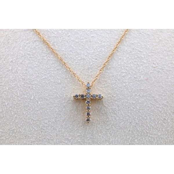 14K Yellow Gold Diamond Cross Pendant with 11 Round Natural Diamonds Image 2 Puckett's Fine Jewelry Benton, KY