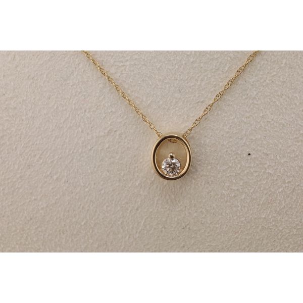 14K White Gold Oval Pendant with Prong-Set Round Diamond Image 2 Puckett's Fine Jewelry Benton, KY