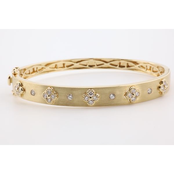 14K Yellow Gold Brushed Diamond Bangle Bracelet