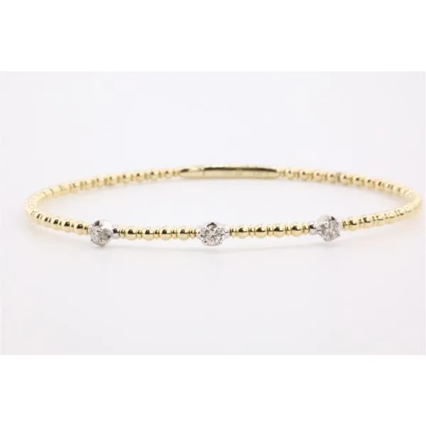 14KYW Beaded Flex Bangle Bracelet With 3 Prong-Set Diamonds Puckett's Fine Jewelry Benton, KY