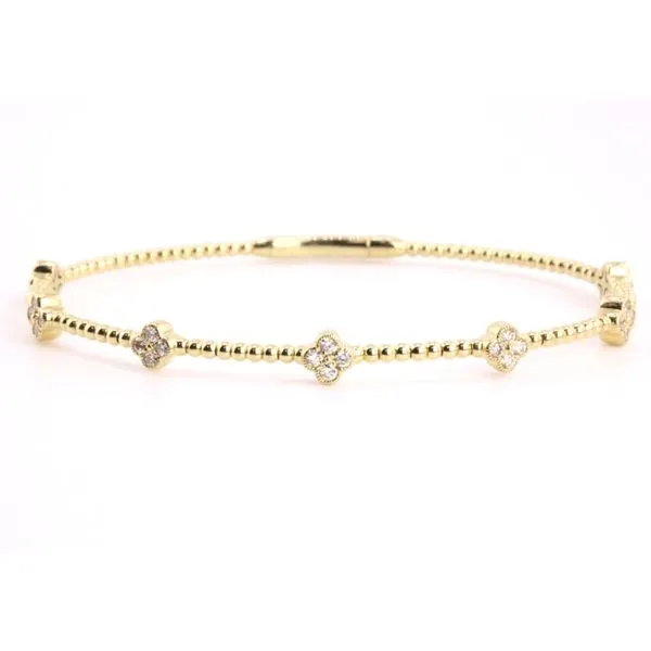 14K Yellow Gold Diamond Flex Bangle Bracelet with Beaded Sides & Clover Stations Puckett's Fine Jewelry Benton, KY