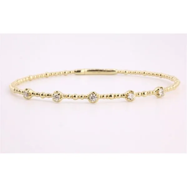 14K Yellow Gold Diamond Flex Bangle Bracelet with Beaded Sides & 5 Diamond Stations Puckett's Fine Jewelry Benton, KY